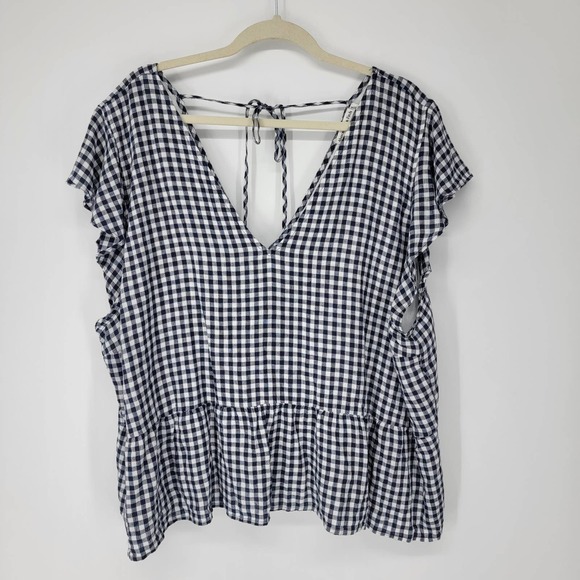 Abercrombie & Fitch Women's Size XXL Top V Neck Smocked Babydoll Peplum Check - Picture 4 of 10
